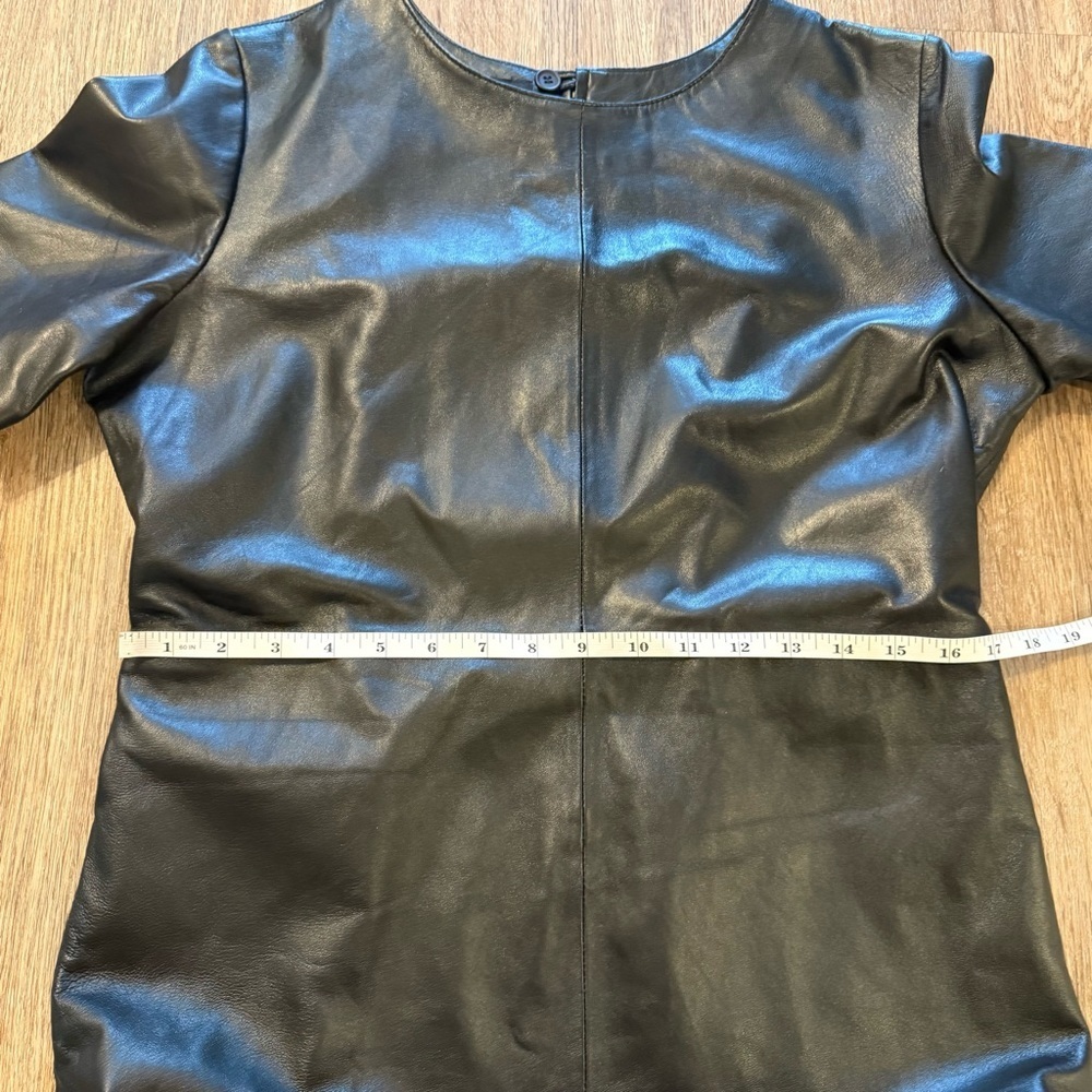 Karina Grinaldi Leather Mini Dress Women’s Med Black Minimalist Baddie Luxury - Picture 6 of 9